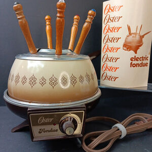 Vintage Oster 681 Electric Fondue Pot Harvest Gold 6 Forks Tested, Manual CANADA